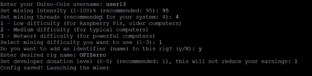 Duino Coin Mining on Orange Pi Zero
